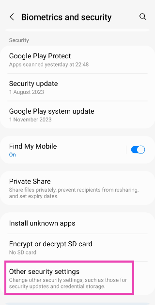 Step 2: Tap on Other security settings.