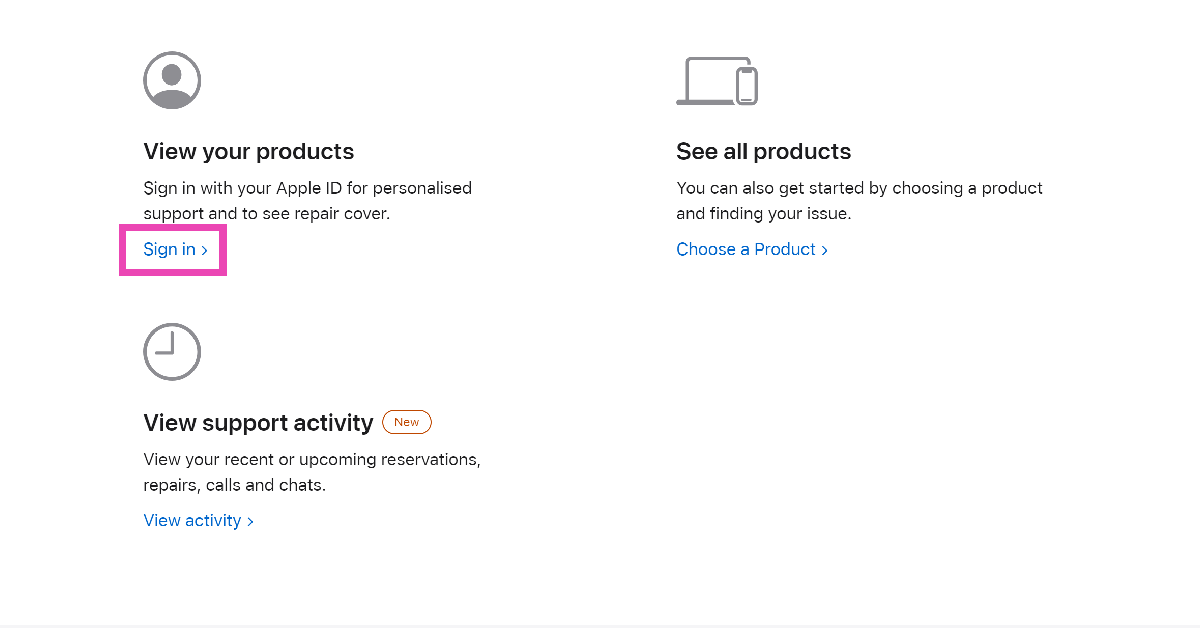 Step 1: Go to the Apple Support Page and sign in using your Apple ID.