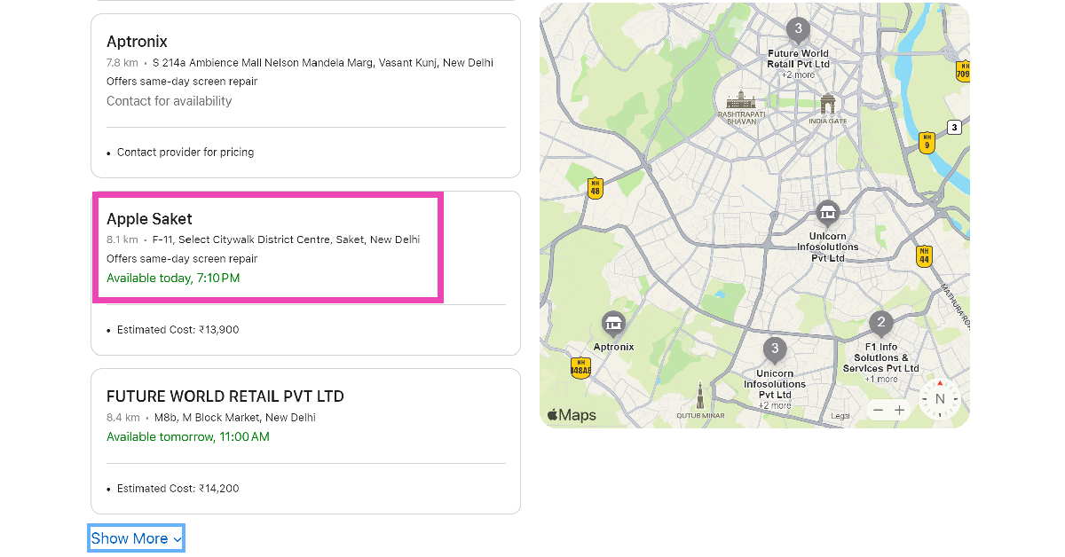 Step 7: Scroll down and select the Apple Store nearest to your location. If there are no Apple Stores near you, select an authorised repair centre. How to make a Genius Bar appointment at an Apple Store in the USA or UK? (2024)