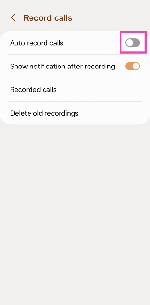 Step 4: Turn off the toggle switch for Auto record calls.