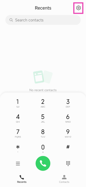Step 1: Launch the native dialer app and hit the Settings icon at the top right corner of the screen.