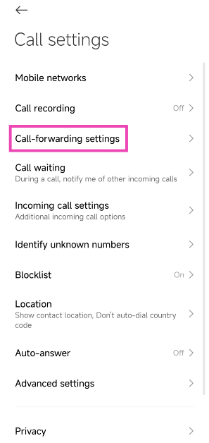 Step 2: Tap on Call-forwarding settings.
