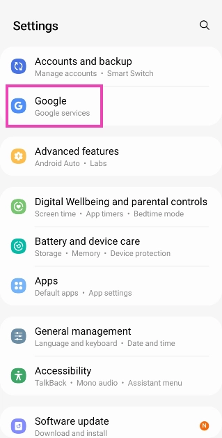 Step 1: Go to Settings and select Google.