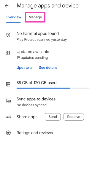 Step 4: Switch to the Manage tab.
