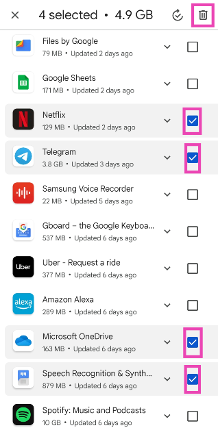 Step 5: Tap the checkboxes next to the apps you wish to uninstall.