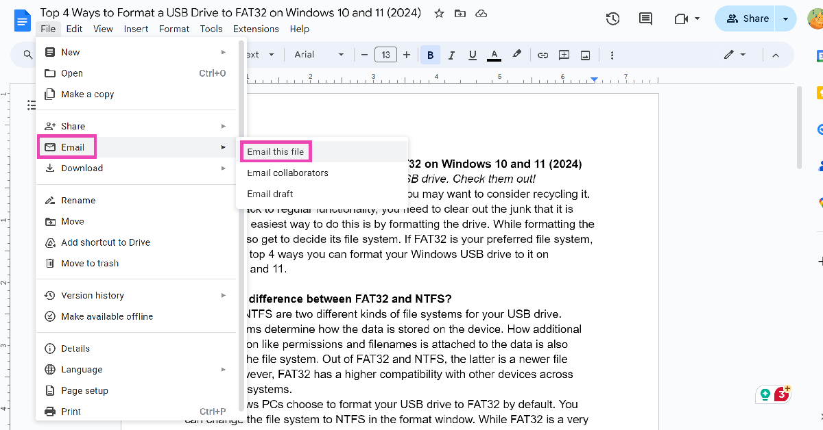 Step 2: Go to Email>Email this file.