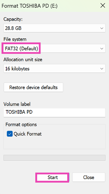 Step 4: Hit Start. 3 ways to format an SD card to FAT32 on Windows and Mac (2024)