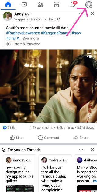 Step 1: Launch the Facebook app on your Android smartphone and hit your profile icon at the top right corner of the screen.