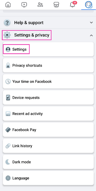 Step 2: Tap on Settings and privacy and go to Settings.