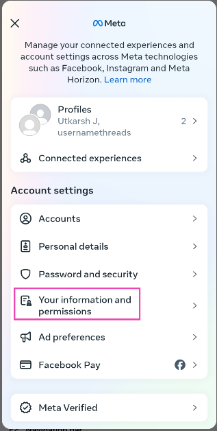 Step 4: Select Your information and permissions. Best Ways to Download All Your Photos From Facebook
