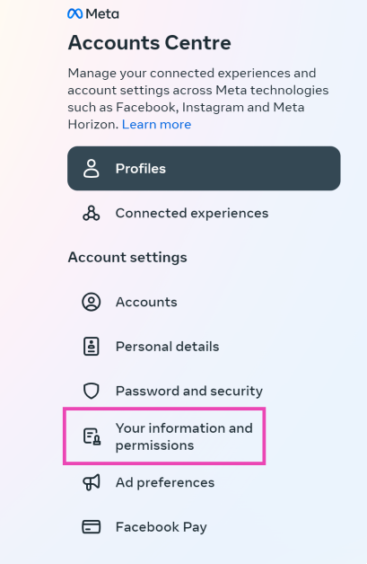 Step 5: Click on Your information and permissions.