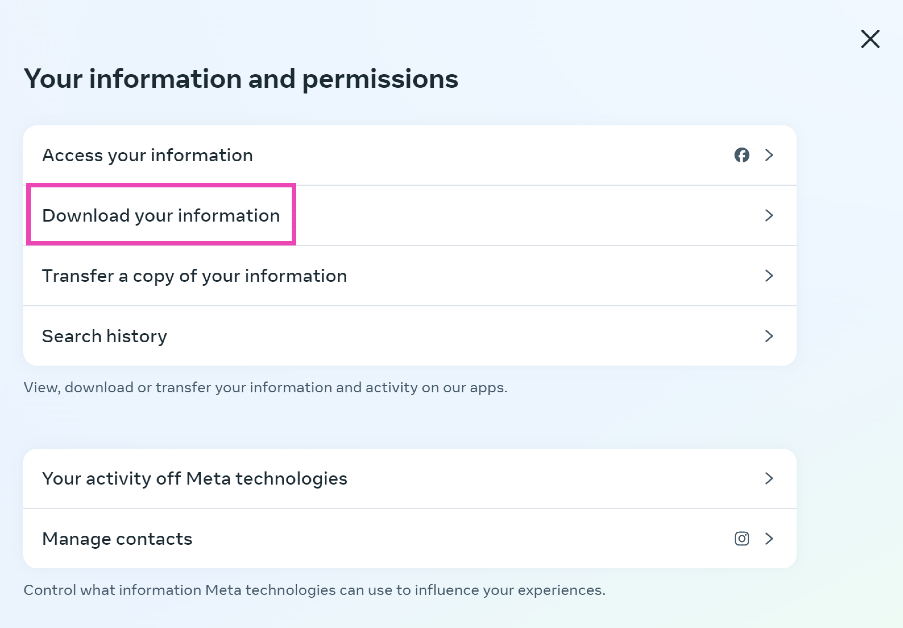 Step 6: Select Download your information.