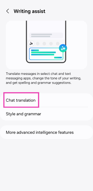 Step 4: Tap on Chat translation.