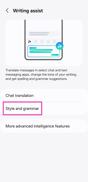 Step 7: Go back and select Style and grammar.
