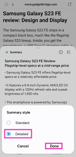 Step 11: To get a detailed summary, hit the options icon at the top right corner of the summary box.
