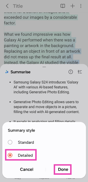 Step 6: To create a detailed summary, hit the options icon.