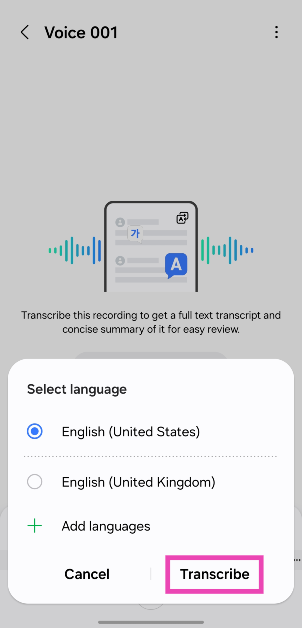 Step 3: Select the language and hit Transcribe. You may need to download a language pack for this. How to use Samsung Galaxy S24’s AI tech to summarise web pages, notes, and voice notes?