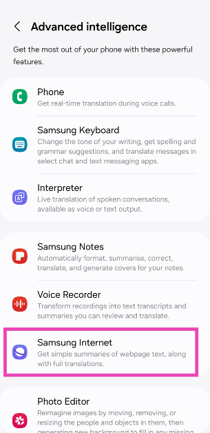 Step 3: Select Samsung Internet.