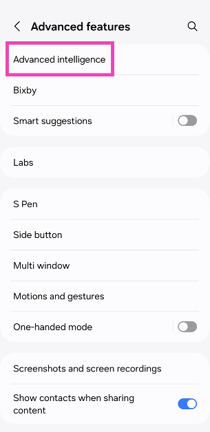 Step 2: Tap on Advanced intelligence.