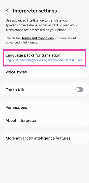 Step 4: Tap on Language packs for translation.