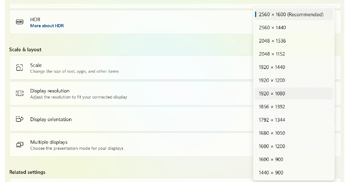 Step 4: Select a fitting resolution from the list.