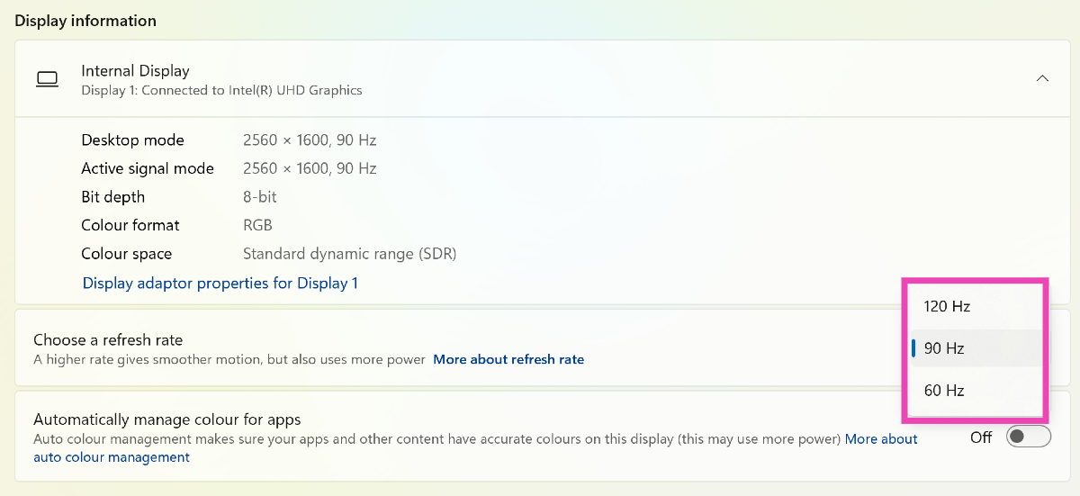 Step 5: Choose an appropriate refresh rate.