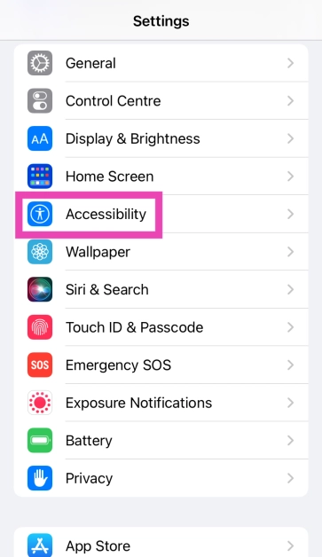 Step 2: Tap on Accessibility.