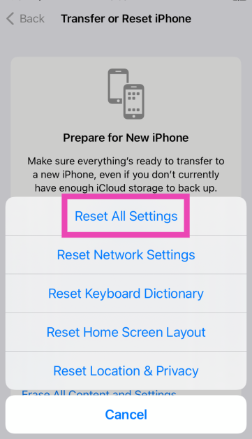Step 4: Select Reset All Settings. 