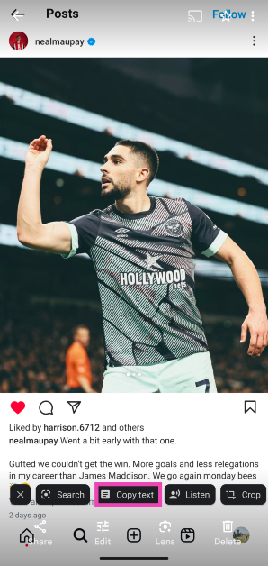 Step 3: Tap on Copy Text at the bottom of the screen.