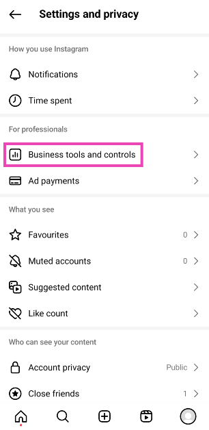 Step 4: Tap on Business tools and controls.