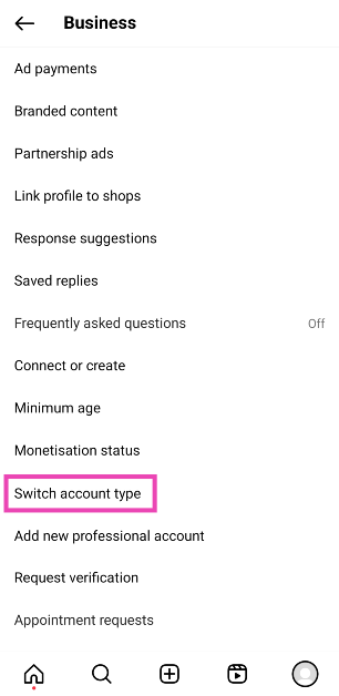 Step 5: Select Switch account type.