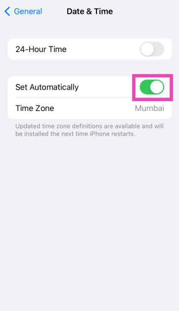Step 3: Turn on the toggle switch for Set Automatically.