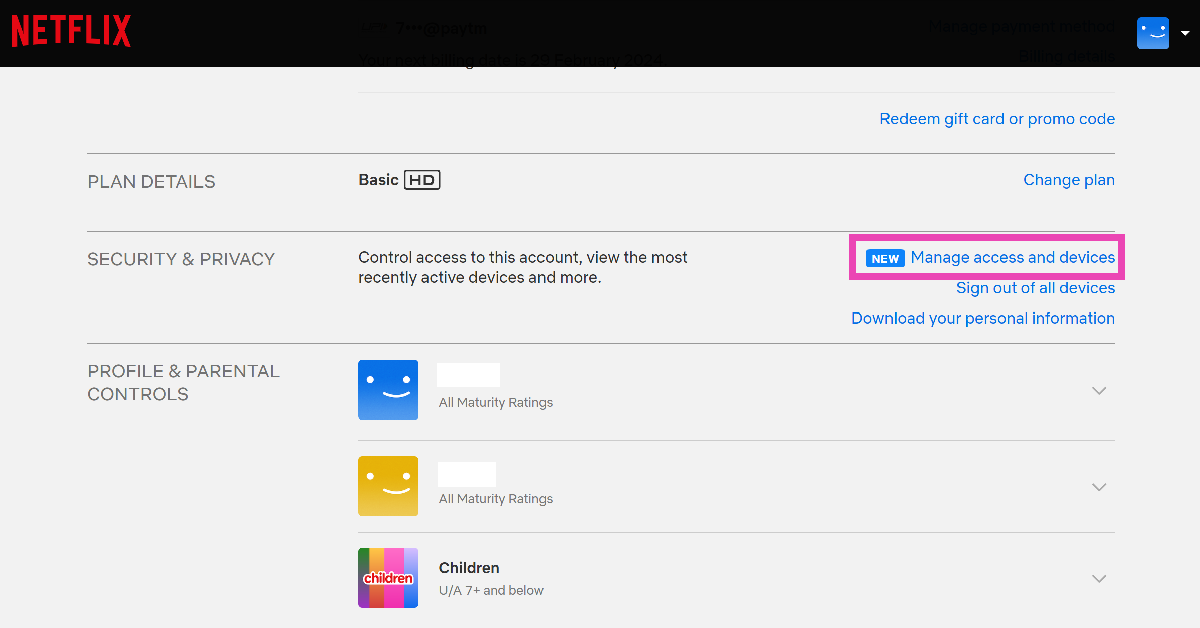 Step 3: Select Manage access and devices.