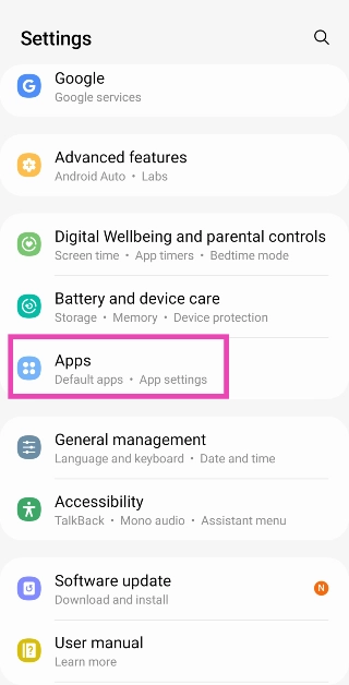 Step 1: Go to Settings and select Apps.