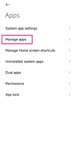 Step 2: Tap on Manage apps.