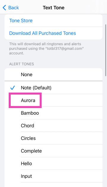 Step 3: Select a new tone from the list.