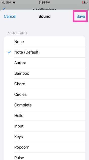 Step 4: Select a new sound for the app’s notification from the list.