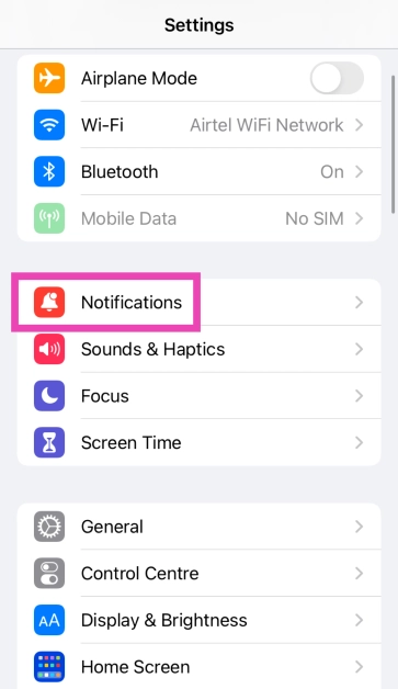 Step 1: Go to Settings and select Notifications.