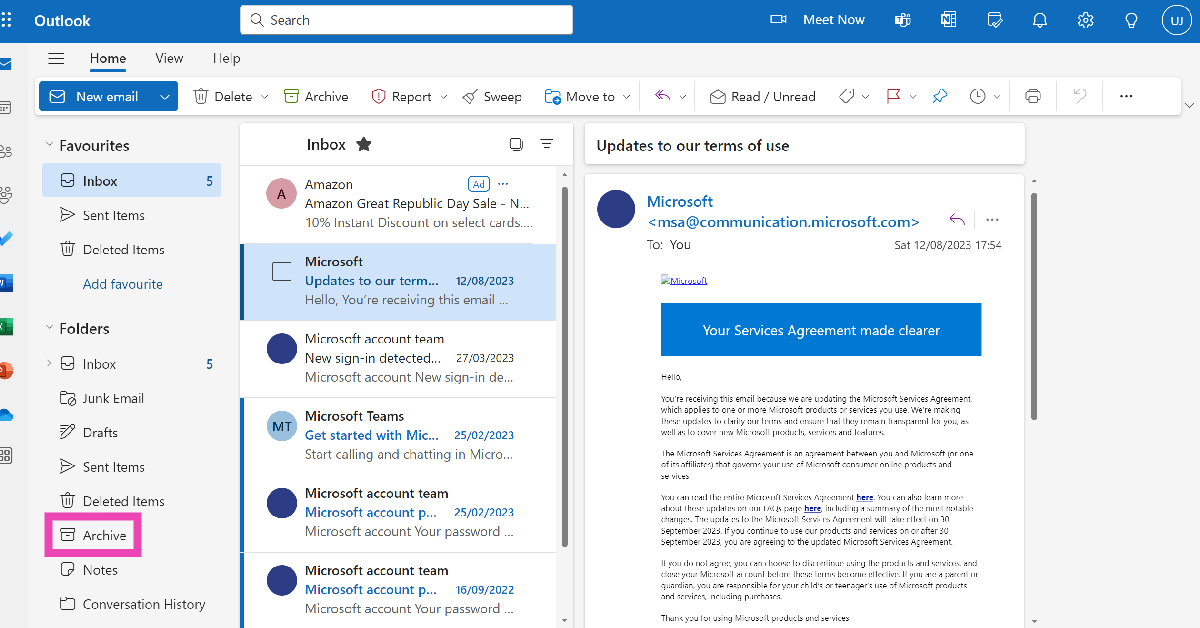 Step 2: Click on Archive in the left sidebar to view all your archived emails.