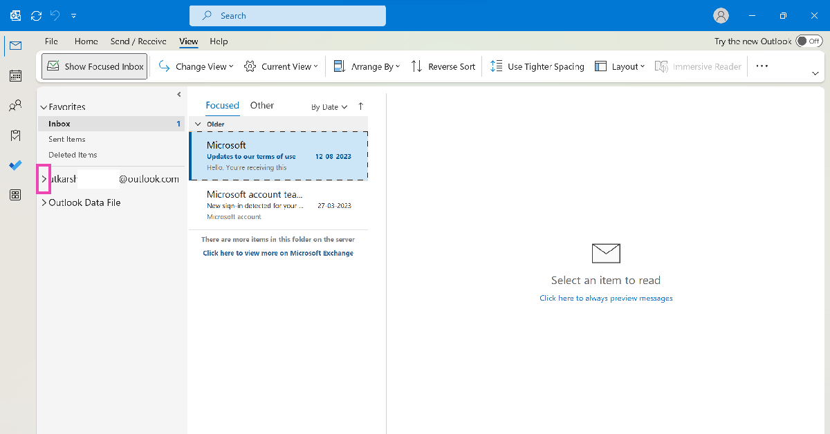 Step 2: Click the arrow icon next to your email account.