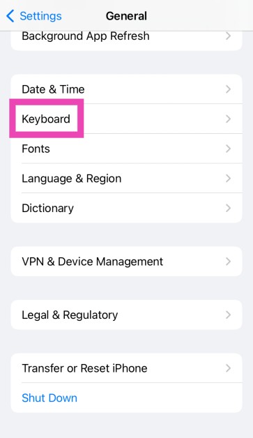 Step 2: Scroll down and tap on Keyboard.