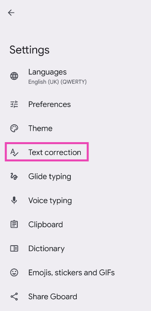 Step 3: Tap on Text correction.