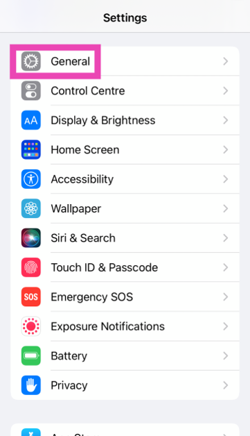 Step 1: Go to Settings and select General.