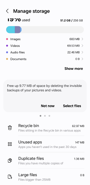 Step 3: Empty the recycle bin and delete the unused apps, large files, and duplicate files. Samsung Keyboard not working? Try these 11 fixes