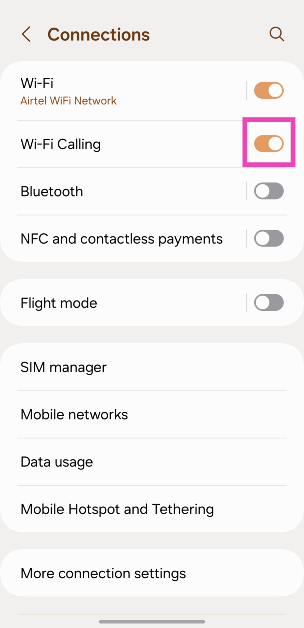 Step 2: Turn off the toggle switch for WiFi Calling.