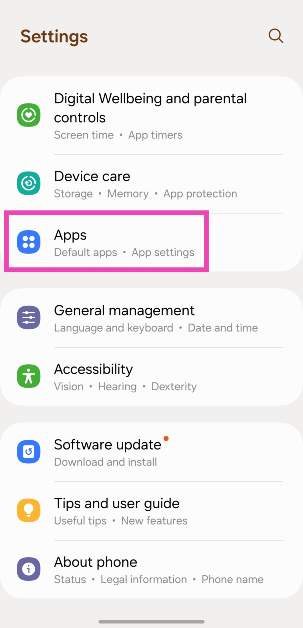 Step 1: Go to Settings and select Apps.