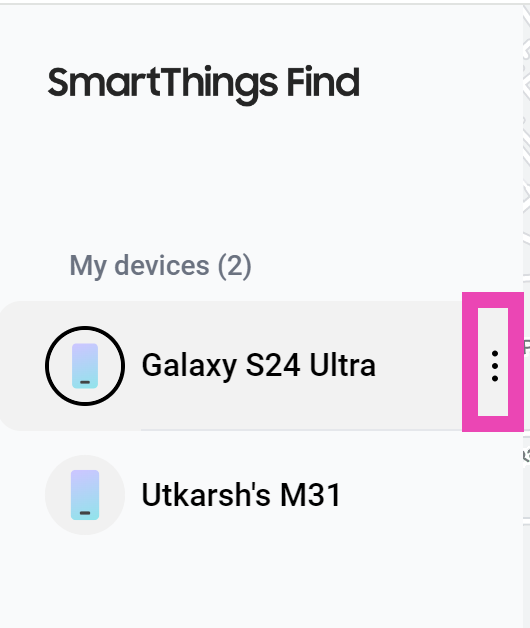 Step 2 - Click the ellipses next to the device from which you want to remove your Samsung account.