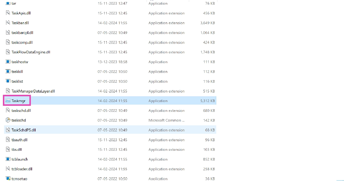 Step 2: Scroll down and locate the Taskmgr application file.