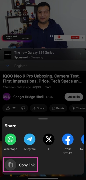 Step 2: Tap on Copy Link. Top 4 Ways to Share a YouTube Video at a Specific Start Time