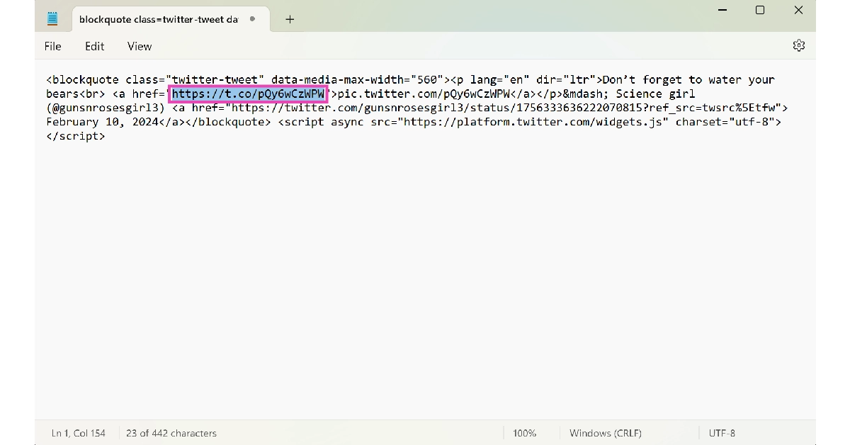 Step 5: Launch Notepad (or any text editor) on your PC and paste the code. Top 6 Methods to Share Videos on X (formerly Twitter) Without Retweeting (2024)